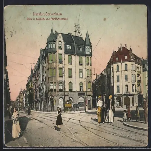 AK Frankfurt-Bockenheim, Blick in Adalbert- und Frankfurterstrasse