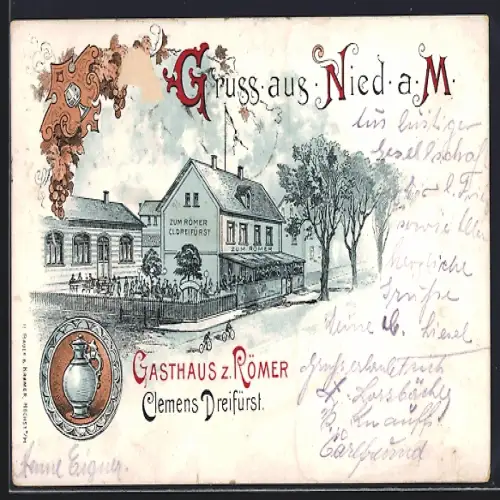 Lithographie Frankfurt-Nied, Gasthaus zum Römer