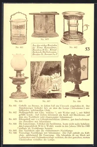 AK Dresden-A., Kretzschmar, Bösenberg & Co., Serrestrasse 5 und 7, Gestelle aus Bronze, Messinggestelle, Eisengestell