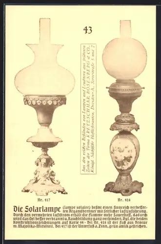 AK Dresden, Reklame für Solarlampe der Firma Kretzschmar, Bösenberg & Co., Serrestrasse 5 und 7