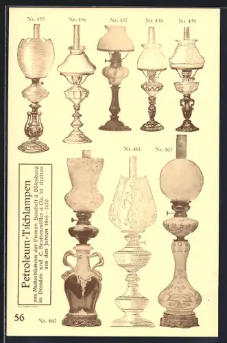 AK Dresden, Reklame für Petroleum-Tischlampen der Firma Kretzschmar, Bösenberg & Co., Serrestrasse 5 und 7