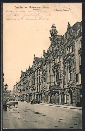 AK Dresden, Waisenhausstrasse mit Central-Theater