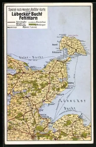 AK Burg, Landkarte der Lübecker Bucht mit Fehmarn