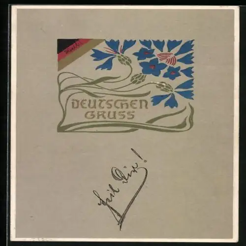 Präge-AK Kornblumen und Schwarz-Rot-Goldene Fahne