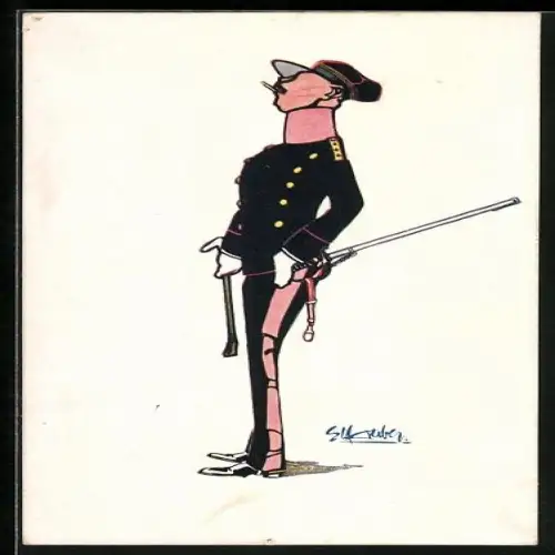 Künstler-AK Schweizer Soldat in Uniform mit Zigarette