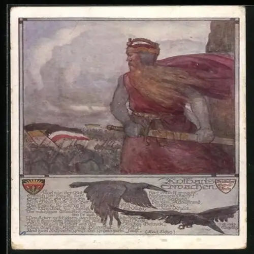 AK Deutscher Schulverein Nr. 755: Rotbarts Erwachen, Propaganda 1. Weltkrieg