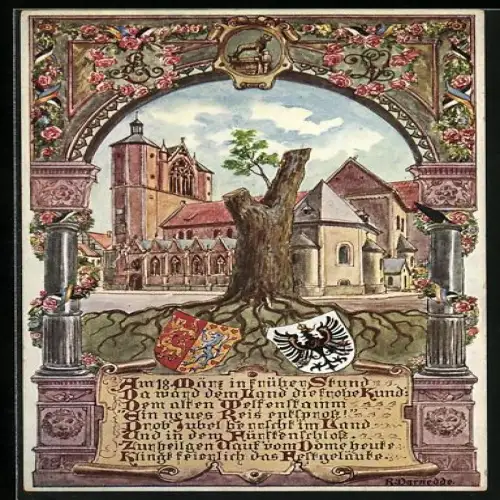 Künstler-AK Braunschweig, Ansicht vom Dom, Geburt Ernst August Herzog von Braunschweig
