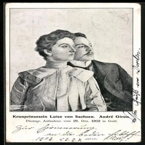 AK Genf, Kronprinzessin Luise von Sachsen, André Giron im Porträt 1902