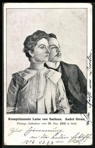 AK Genf, Kronprinzessin Luise von Sachsen, André Giron im Porträt 1902