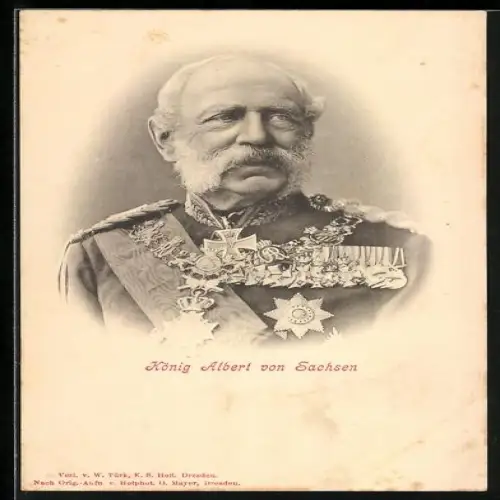 AK König Albert von Sachsen mit Orden und Eisernem Kreuz