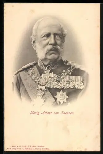 AK König Albert von Sachsen mit Orden und Eisernem Kreuz