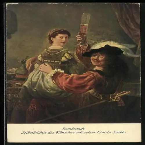 Künstler-AK Rembrandt, Selbstbildnis mit seiner Gattin Saskia