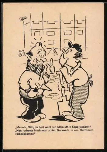 Künstler-AK Berliner Zeitung, Mensch, Otto, du hast wohl een Stein uff`n Kopp jekricht?