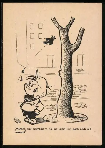 Künstler-AK Berliner Zeitung, Mönsch, wer schhmeisst `n da mit Lehm und ooch noch mit nassem?