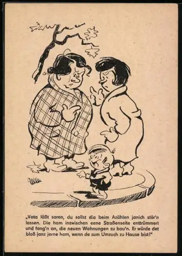 Künstler-AK Kind redet mit seiner Mutter, Vata lässt saren, du sollst dia beim Azählen..., Berliner Zeitung