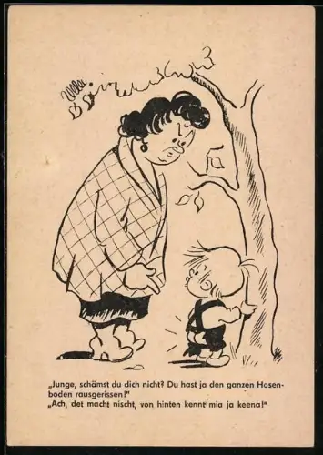 Künstler-AK Berliner Zeitung, Junge, schämst du dich nicht?