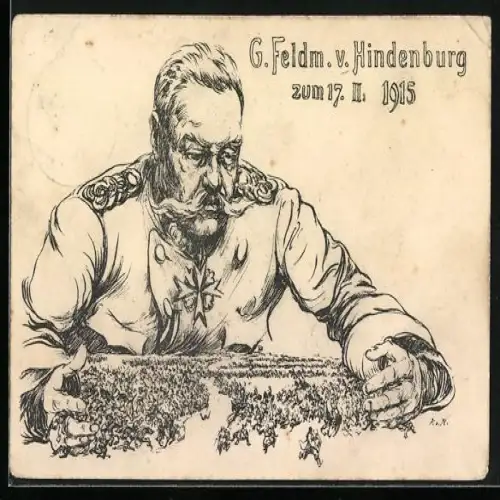 AK Generalfeldmarschall Paul von Hindenburg schaut auf die Soldaten, Pour le Merite