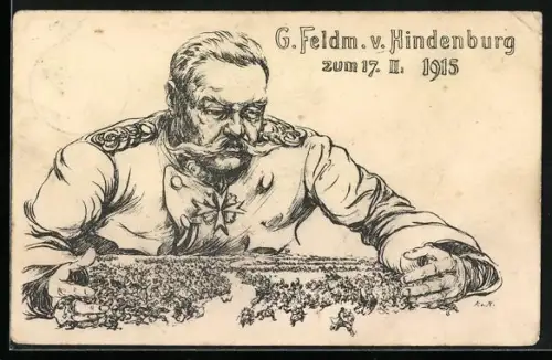 AK Generalfeldmarschall Paul von Hindenburg schaut auf die Soldaten, Pour le Merite
