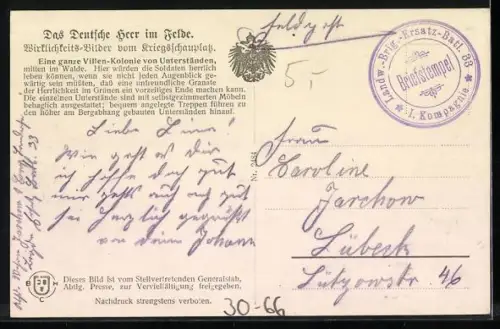 AK Villen-Kolonie von Unterständen des Deutschen Heers im Wald