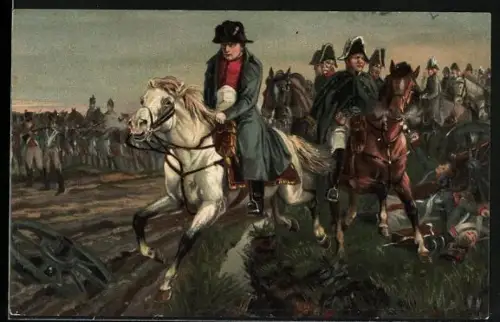 AK Leipzig, Napoleon zu Pferde nach der Schlacht