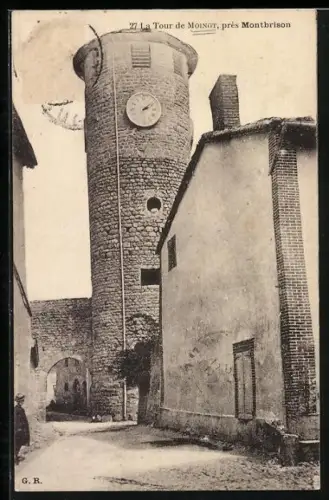 AK Moingt près Montbrison, La Tour de Moingt et rue adjacente