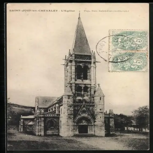 AK Saint-Just-en-Chevalet, L`Église majestueuse et son clocher imposant