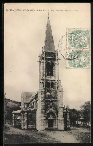 AK Saint-Just-en-Chevalet, L`Église majestueuse et son clocher imposant