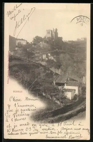 AK Ecotay, Vue du village avec l`église sur la colline