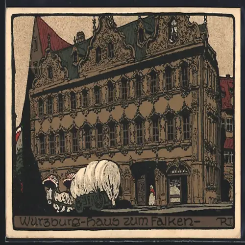 Steindruck-AK Würzburg, Am Haus zum Falken