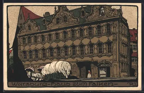 Steindruck-AK Würzburg, Am Haus zum Falken