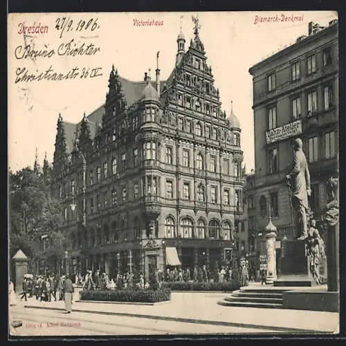 AK Dresden, Bismarckdenkmal und Victoriahaus
