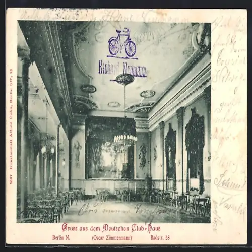 AK Berlin, Gasthaus Deutsches Club-Haus in der Badstr. 58, Inh. Oscar Zimmermann
