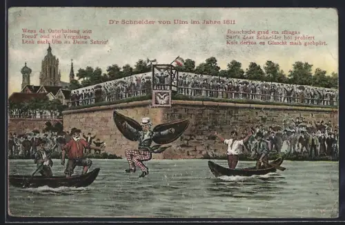 Künstler-AK Ulm / Donau, Schneider von Ulm im Jahre 1811, Szenenbild, Verse