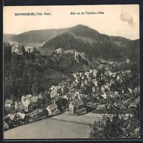 AK Schwarzburg, Blick von der Friedrichs-Höhe auf den Ort