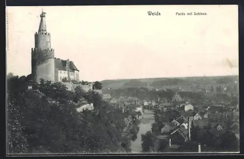 AK Weida / Thür., Ortspartie mit Schloss