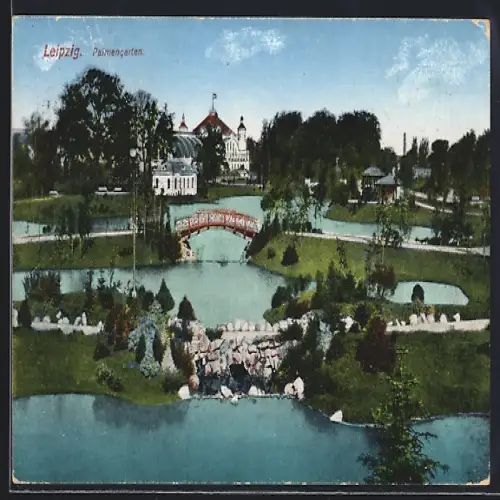 AK Leipzig, Palmengarten mit Brücke
