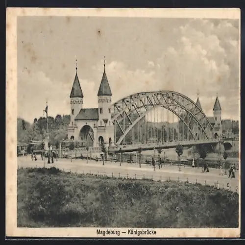 AK Magdeburg, Königsbrücke mit Strassenpartie