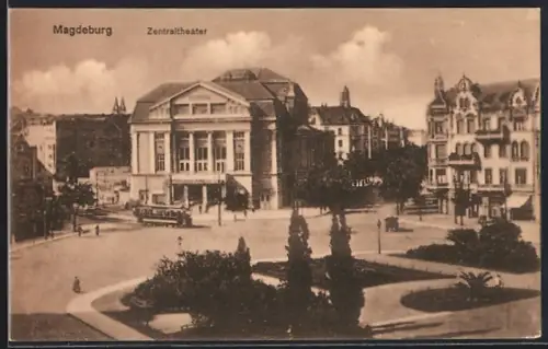AK Magdeburg, Zentraltheater mit Kaiser-Wilhelm-Platz