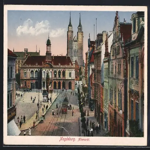 AK Magdeburg, Altemarkt mit Strassenbahn