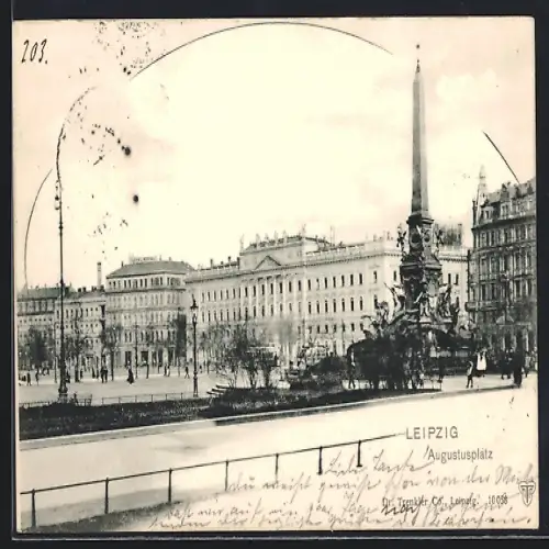 AK Leipzig, Augustusplatz mit Denkmal