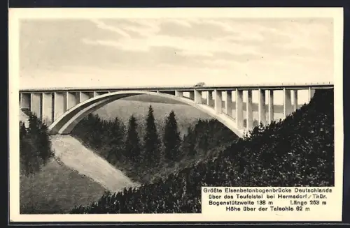 AK Stadtroda, Eisenbetonbrücke der Reichsautobahn über das Teufelstal