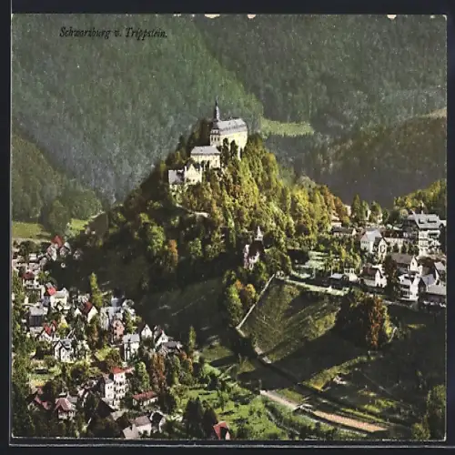 AK Schwarzburg, Teilansicht mit Burg vom Trippstein aus
