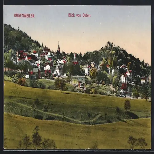 AK Badenweiler, Blick von Osten mit Ruine