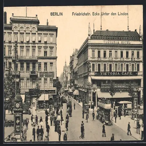 AK Berlin, Friedrichstr., Ecke Unter den Linden, Esperanto-Vignette