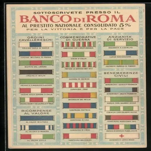 Künstler-AK Sottoscrivete presso il Banco di Roma, Al prestito nazionale consolidato 5% per la vittoria e per la pace