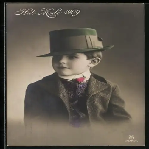 AK Junge in Anzug mit Hut, Hut-Mode 1909