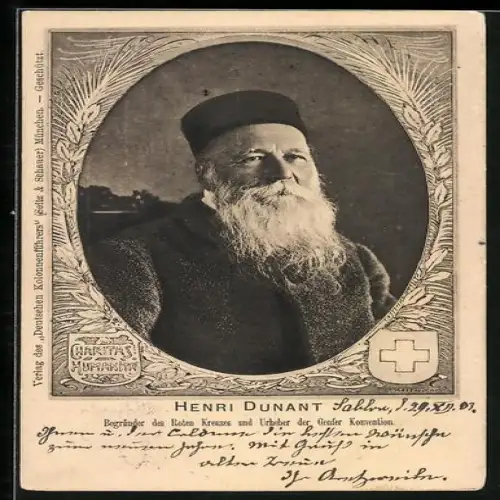 AK Henri Dunant im Porträt, Begründer des Roten Kreuzes und Urheber der Genfer Konvention