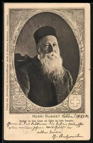 AK Henri Dunant im Porträt, Begründer des Roten Kreuzes und Urheber der Genfer Konvention