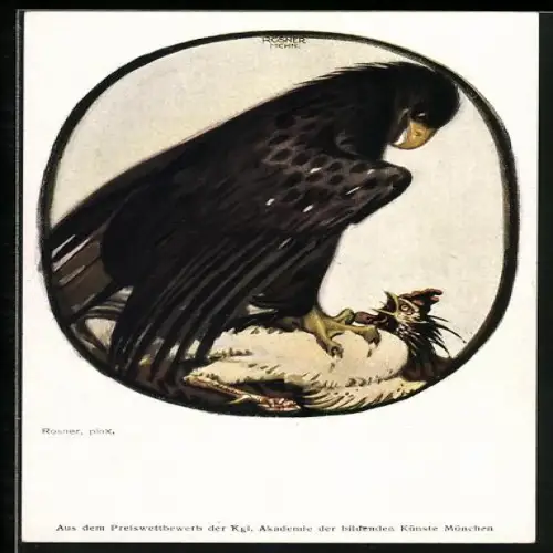 Künstler-AK sign. Rosner: Reichsadler besiegt Hahn