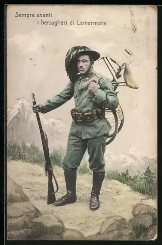 AK Soldat der Infanterie in Uniform mit Fahrrad und Waffe